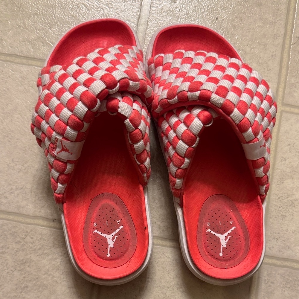 Jordan Red and White Woven Slide Sandals